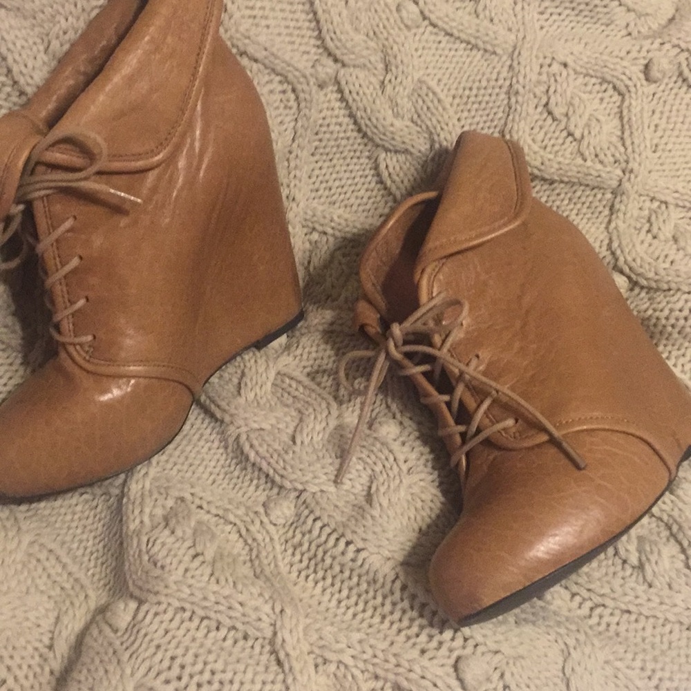 Platform Leather Wedge Booties - image 1